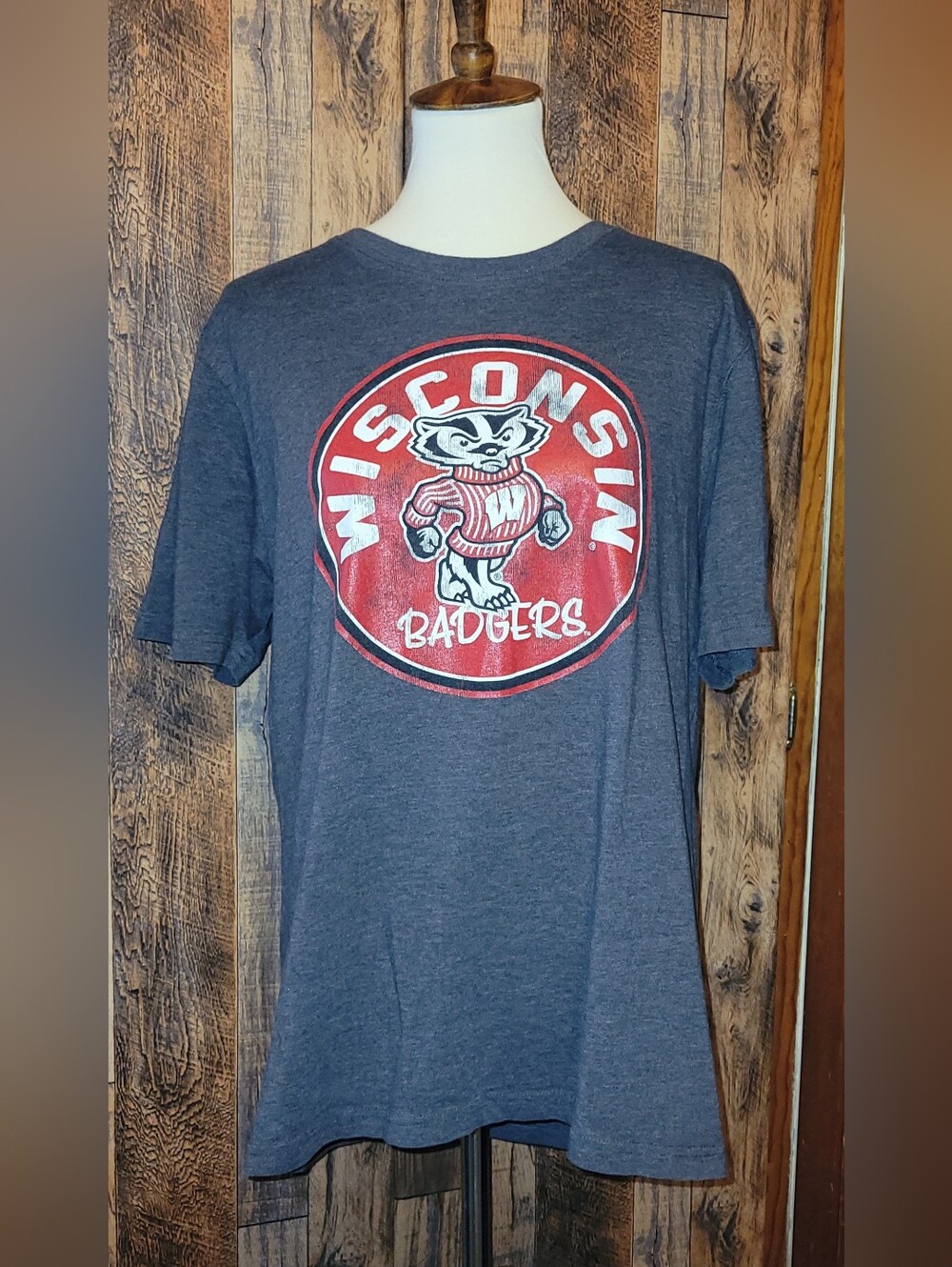 Wisconsin Badgers Graphic Tee - Gray with Red Logo